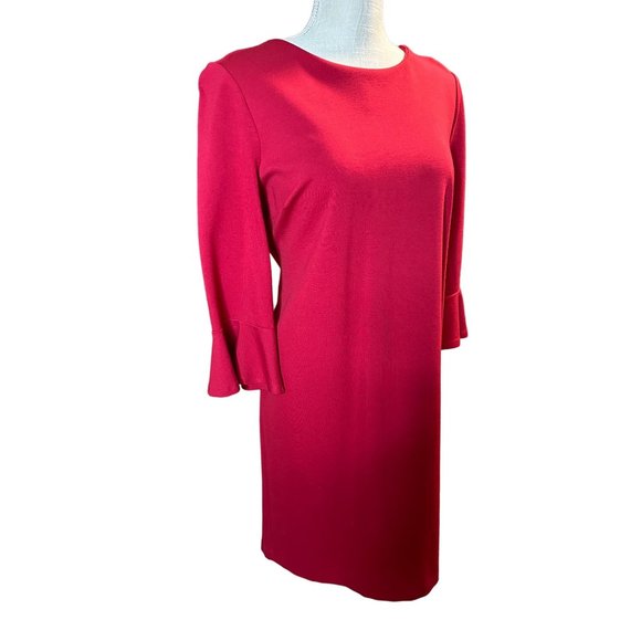 Chico’s Red Dress Bell Flare 3/4 Sleeves Midi Women Valentine Round Neck Holiday - Picture 2 of 11
